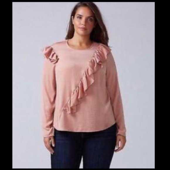 Lane Bryant blush silk ruffle accent long sleeve - Picture 2 of 7